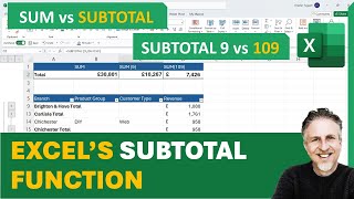 How to Use the Excel SUBTOTAL Function  SUBTOTAL vs SUM  9 vs 109 [upl. by Zsamot14]