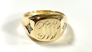 18K 【 T W 】 signet ring hand engraving Burin シグネット リング 彫金 彫刻 手彫り [upl. by Airamahs86]