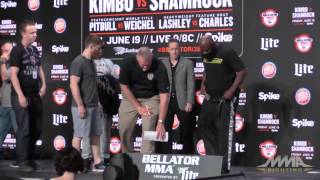 Bellator 138 Weighins Kimbo Slice vs Ken Shamrock [upl. by Ttocs93]