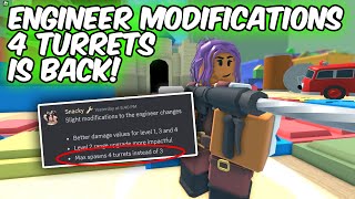 THE 4 TURRETS IS BACK ENGINEER BUFFED  Tower Defense Simulator  ROBLOX [upl. by Ennairda734]