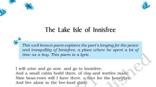 Class9th English Beehive  Poem quot The Lake Isle of Innisfreequot Answers amp Solved Exercises [upl. by Mychael631]