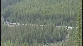 Spiral Tunnels in the Rocky Mountains with a Canadian Pacific CP Train near Field [upl. by Anaujnas]