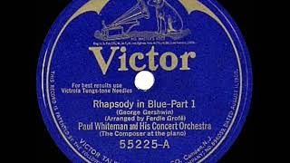 1st RECORDING OF Rhapsody In Blue  Paul Whiteman Orch amp George Gershwin piano 1924 version [upl. by Ahsenom100]