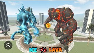 GIANT ICE MONSTER VS GIANT LAVA MONSTER FIGHT IN INDIAN BIKE DRIVING 3D [upl. by Inness774]