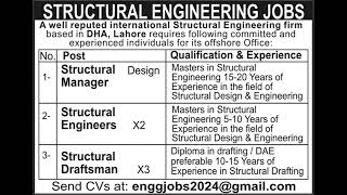 Structural Engineering Jobs in Lahore October 2024 November Structural Engineers Managers amp Draftsm [upl. by Eleinad614]