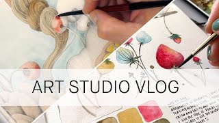 art studio vlog ✷ watercolor painting sketching swatching organizing [upl. by Bree]