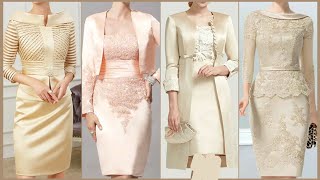 Designers Luxurious Satin amp Venice Lace Jacket Formal Knee Length Mother Of the bride dresses [upl. by Ardnuyek255]