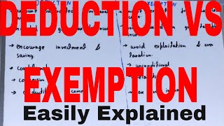 Deduction vs ExemptionDifference between deduction and exemptionDeduction and exemption difference [upl. by Obaza]