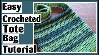 Easy Crocheted Tote Bag  How to Crochet Tutorial for Beginners [upl. by Talya]