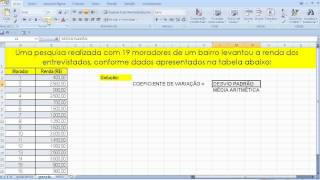 Como Calcular a Medida de Dispersão Coeficiente de Variação CV da Estatística na Planilha Excel [upl. by Sula52]