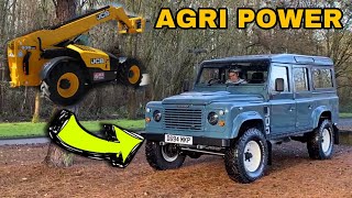 British LAND ROVER Defender with JCB 44 Industrial Agri Engine Conversion Dieselpumpuk [upl. by Aleakim]