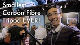 Smallest Carbon Fibre Tripod EVER with other Manfrotto Gitzo Joby new products at Photokina 2018 [upl. by Nonie]