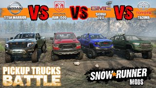 Pickup Trucks Battle  SnowRunner Mod vs Mod  Nissan Titan vs Dodge RAM vs Tacoma vs GMC [upl. by Zahavi]