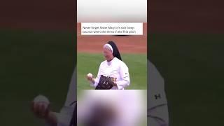 Never forget Sister Mary Jo’s sick bicep bounce when she threw in the first pitch [upl. by Odlavso]