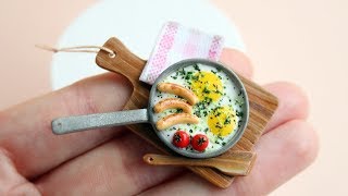 A set of miniature foods for Dollhouse and dolls Kitchen Tutorial DIY Миниатюрная яичница [upl. by Vocaay839]