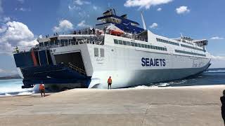 Double arrival of ships in the port of Tinos Sea jet and Blue star ferries [upl. by Sirc232]