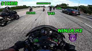 Ninja H2 Playing w Superbikes on Freeway [upl. by Dorita]