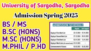 UOS ADMISSION SPRING 2025  University of Sargodha Admission 2025 Il [upl. by Idnis]