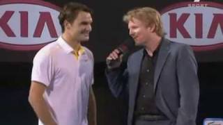 Roger Federer Defeated G Simon in 5Setter On Court Interview  2011 Australian Open R2 [upl. by Bartolomeo]