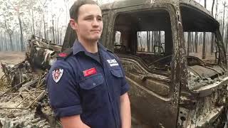 BURNOVER Firetruck Overrun by Bushfire [upl. by Ahsoik]