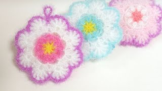 수세미뜨기겨울 눈꽃 평면수세미 Crochet flower Crochet dish scrubber [upl. by Nannette]