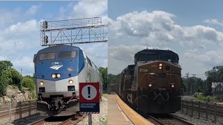 Amtrak Capitol Limited Train P030 amp CSX Autorack Freight Train M277 At Martinsburg Station [upl. by Fairfield314]