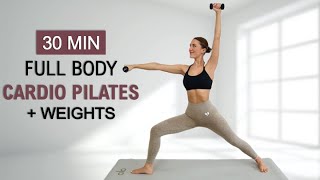 30 Min Cardio Pilates  Strength with Weights or Water Bottles  Fat Burning  Toning No Repeat [upl. by Harelda]