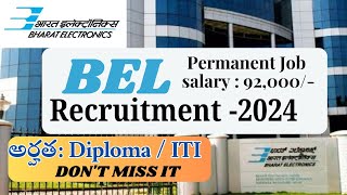 BEL RECRUITMENT2024  Details of notification  Exam pattern Syllabus Fee Application process [upl. by Ailegave]