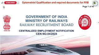 Optometrist RRB Vacancy zone wise  Qualification for rrb recruitment  council certificate [upl. by Haididej188]