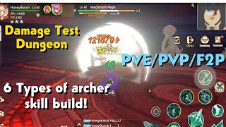 Draconia Saga  Archer skill build 6 Types of build Damage Test F2p Friendly [upl. by Kenric]