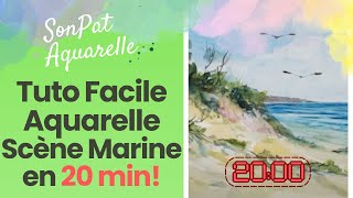 Tuto Aquarelle Mer DÉBUTANT  Ma première Marine en 20 min ou presque [upl. by Ellynad]