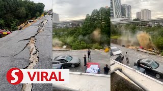 Landslip in Seri Kembangan sends parked cars tumbling [upl. by Dyann]