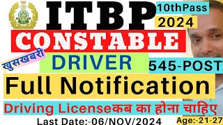 ITBP Driver Vacancy 2024 ITBP Constable Driver Vacancy 2024 ITBP Constable Driver Recruitment 2024 [upl. by Codel]