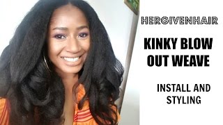 HOW TO INSTALL U PART WIG AND ACHIEVE NATURAL BEACH WAVE WITH KINKY BLOW OUT WEAVE  HERGIVENHAIR [upl. by Hillyer]