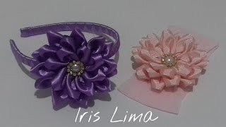 Como fazer flor de fita de cetim Diy Tutorial Pap By Iris Lima [upl. by Thay]