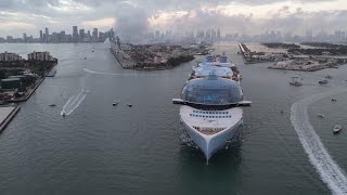 World’s largest cruise ship the Icon of the Seas sets out on maiden voyage from Miami [upl. by Haibot]