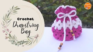 Crochet Drawstring Bag  Easy amp Beginner friendly Granny stitch crochet bag pattern [upl. by Docilla]