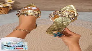 Womens Fashionable GoldToned Pointed Toe Flat Sandals With Rivets And Plus Size Review [upl. by Dowdell]