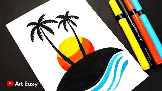 Sunset drawing with brush pen  Very easy [upl. by Ontina]