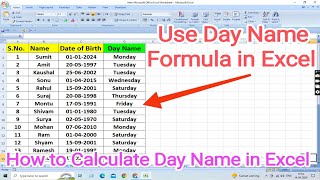 Use Day Name Formula in MS Excel🔥How to Calculate Day Name in MS Excel [upl. by Ailhad60]