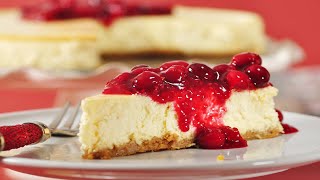 Ricotta Cheesecake With CranRaspberry Sauce Recipe Demonstration  Joyofbakingcom [upl. by Hameean]