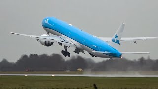 Stunning GO AROUND in rainy weather KLM 777300ER at Groningen airport Eelde 4K [upl. by Libb]