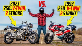 The Worlds Most Advanced 2 Stroke vs Retro 250cc VTwin [upl. by Ardnuasak492]