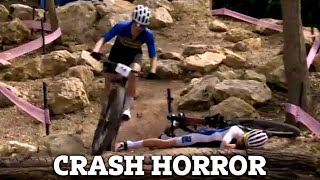 French Cyclist Loana Lecomte Knocked Out in HORROR Olympic Mountain Bike Crash on Rocks [upl. by Mauri]