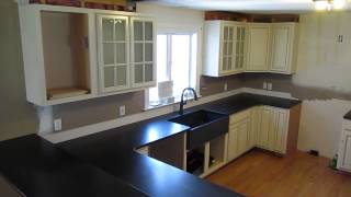 Custom Made Absolute Black Granite Counter Top W LeatheredAntiqued Finish amp Granite Sink Installed [upl. by Adekram]