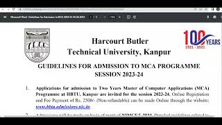 HBTU 2023 MCA Admission Registration Process Released Notification How to Apply HBTU Counselling [upl. by Starlene212]