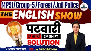 MPSI ENGLISH CLASSES 2025  PATWARI ALL SHIFT ENGLISH SOLUTION  TOPPER TEMPLE  FARHA MAAM ENGLISH [upl. by Faso256]