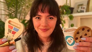 ASMR Wooden Makeup and Coffee Shop Roleplay layered sounds wood tapping pampering cozy [upl. by Dorise861]