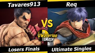 UWaterloo SSBU S23w12 Losers Finals  Tavares913 Kazuya vs Req Ike [upl. by Nerac]