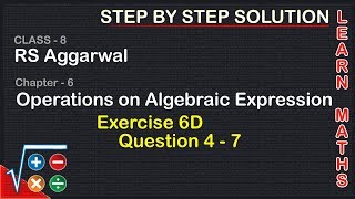 Operations on algebraic expression Class 8 Exercise 6D Question 4  7 RS AggarwalLearn maths [upl. by Aloel]